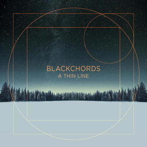 Album cover for 'A Thin Line' by Blackchords with geometric design and snowy landscape.