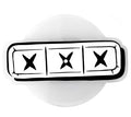 Black and white rectangular object with three central black crosses on a white background