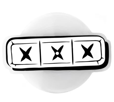 Black and white rectangular object with three central black crosses on a white background