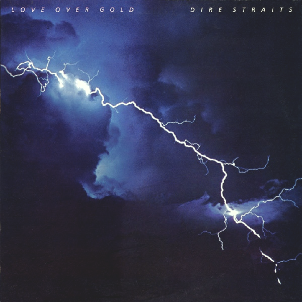 Album cover with lightning bolts and 'Love Over Gold' by Dire Straits.