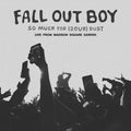 Album cover art for Fall Out Boy's 'So Much For (20ur) Dust' featuring a black and white photograph of a concert crowd with raised hands holding up phones, with the band's name and album text at the top.