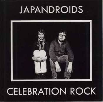 Album cover for 'Celebration Rock' by Japandroids featuring a black and white photo of two band members.