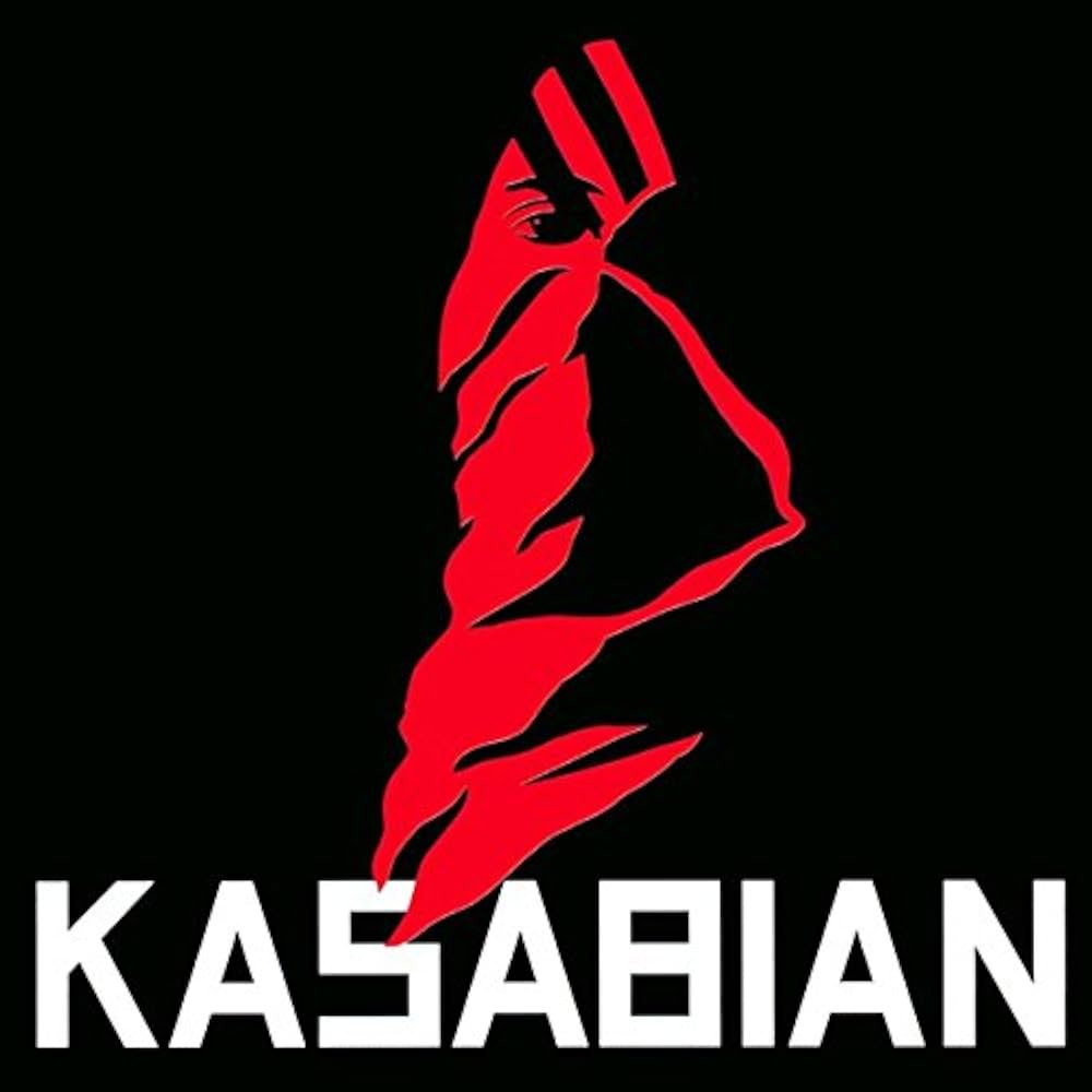 Red silhouette of a person with a headscarf on a black background with 'Kasabian' text.