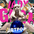 Album cover for Lady Gaga's 'Artpop' with a stylized portrait and abstract elements.