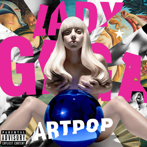 Album cover for Lady Gaga's 'Artpop' with a stylized portrait and abstract elements.