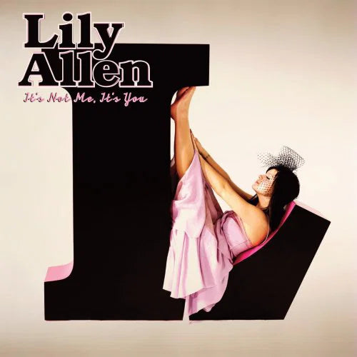 Crystal clear transparent vinyl LP of It's Not Me, It's You by Lily Allen, displayed over the black-and-white portrait album cover.