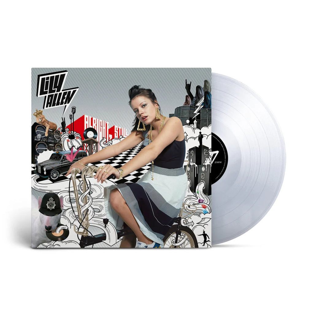 Limited crystal clear vinyl edition of Alright, Still by Lily Allen featuring the colorful, iconic illustrative London street style debut cover artwork.  