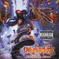 Album cover with a person spray painting, cityscape, and 'Parental Advisory' label.