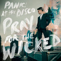 Album cover for 'Pray for the Wicked' by Panic! at the Disco with a person in a suit and cityscape background.