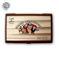 Wooden box with cartoon design and text on a white background