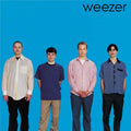 2016 EU remastered vinyl edition of Weezer's self-titled Blue Album featuring the iconic, stark blue background with the four band members standing in a line.